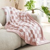 Bedsure Beige Fall Throw Blanket for Couch, Cozy Soft Checkered Blanket, Lightweight Warm Knit Fluffy Throw Blankets for Bed Sofa, Camping, Picnic, Travel, Gifts for Women Men, 50×60 Inches(05 – Checkered Pink)