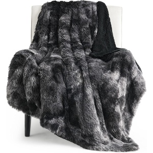 Bedsure Faux Fur Fluffy Fleece Sherpa Blanket Couch Throw Grey 50″x60″(03- Tie Dye Black)