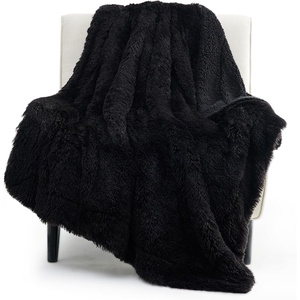 Bedsure Faux Fur Fluffy Fleece Sherpa Blanket Couch Throw Grey 50″x60″(07- Black)