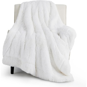 Bedsure Faux Fur Fluffy Fleece Sherpa Blanket Couch Throw Grey 50″x60″(08- White)