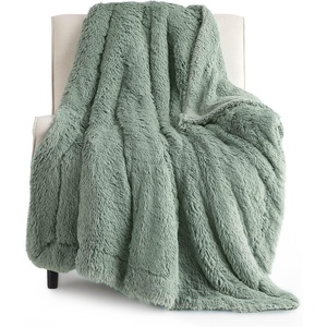 Bedsure Faux Fur Fluffy Fleece Sherpa Blanket Couch Throw Grey 50″x60″(12- Sage Green)