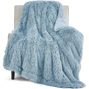 Bedsure Faux Fur Fluffy Fleece Sherpa Blanket Couch Throw Grey 50″x60″(13- Blue)