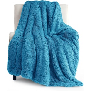 Bedsure Faux Fur Fluffy Fleece Sherpa Blanket Couch Throw Grey 50″x60″(21- Bright Blue)