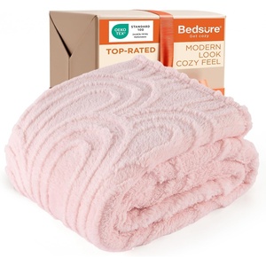 Bedsure GentleSoft Boho Throw Blanket for Couch – Cozy Modern Boho Decorative Blankets for Women Girls, Fuzzy Fleece Throw for Beds, Aesthetic Accent Gifts for Sofa Room Decor, Off White, 50×60 Inches(Pink)