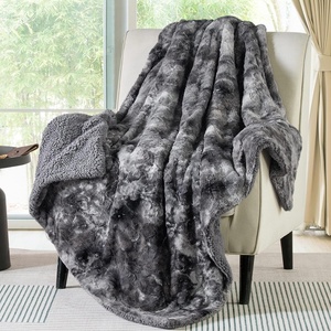 Bedsure GentleSoft Sherpa Fluffy Throw Blanket – Fleece Warm and Cozy Throw for Women Gift, Plush & Fuzzy Faux Fur Christmas Blanket for Couch, Sofa, Bed Decor, Tie Dye Design, Brown, 50×60 Inches(01 – Grey)