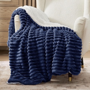 Bedsure Soft Sherpa Blanket Fluffy Throw Gift Beige 50″x60″(05 – Navy Blue)
