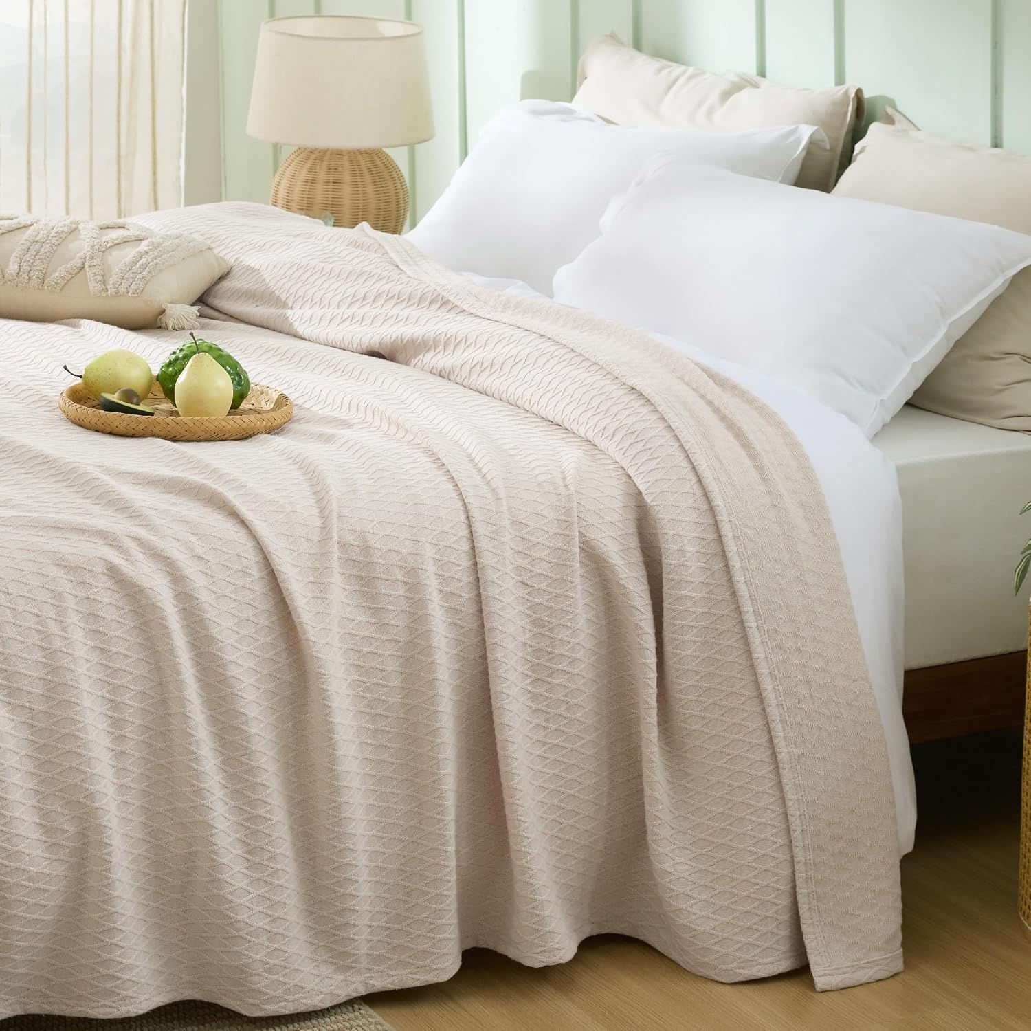image:imageBedsure Cooling Cotton Waffle Summer Blanket Queen Size Grey 90x90Beige