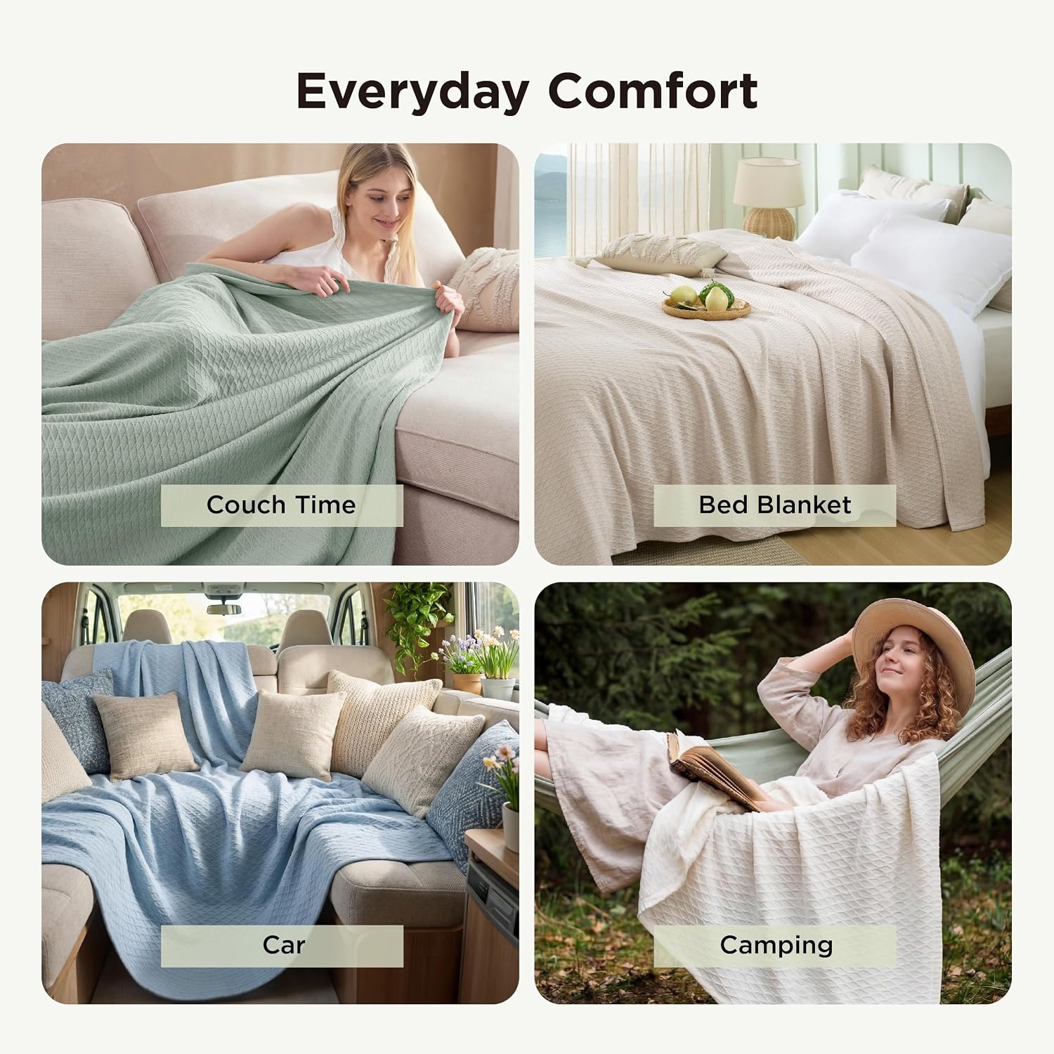 image:imageBedsure Cooling Cotton Waffle Summer Blanket Queen Size Grey 90x90Beige