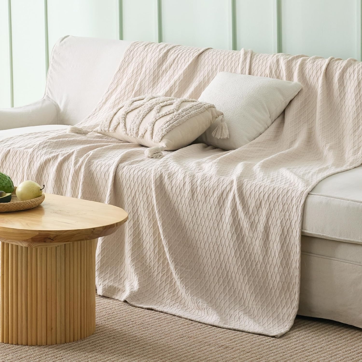 image:imageBedsure Cooling Cotton Waffle Summer Blanket Queen Size Grey 90x90Beige