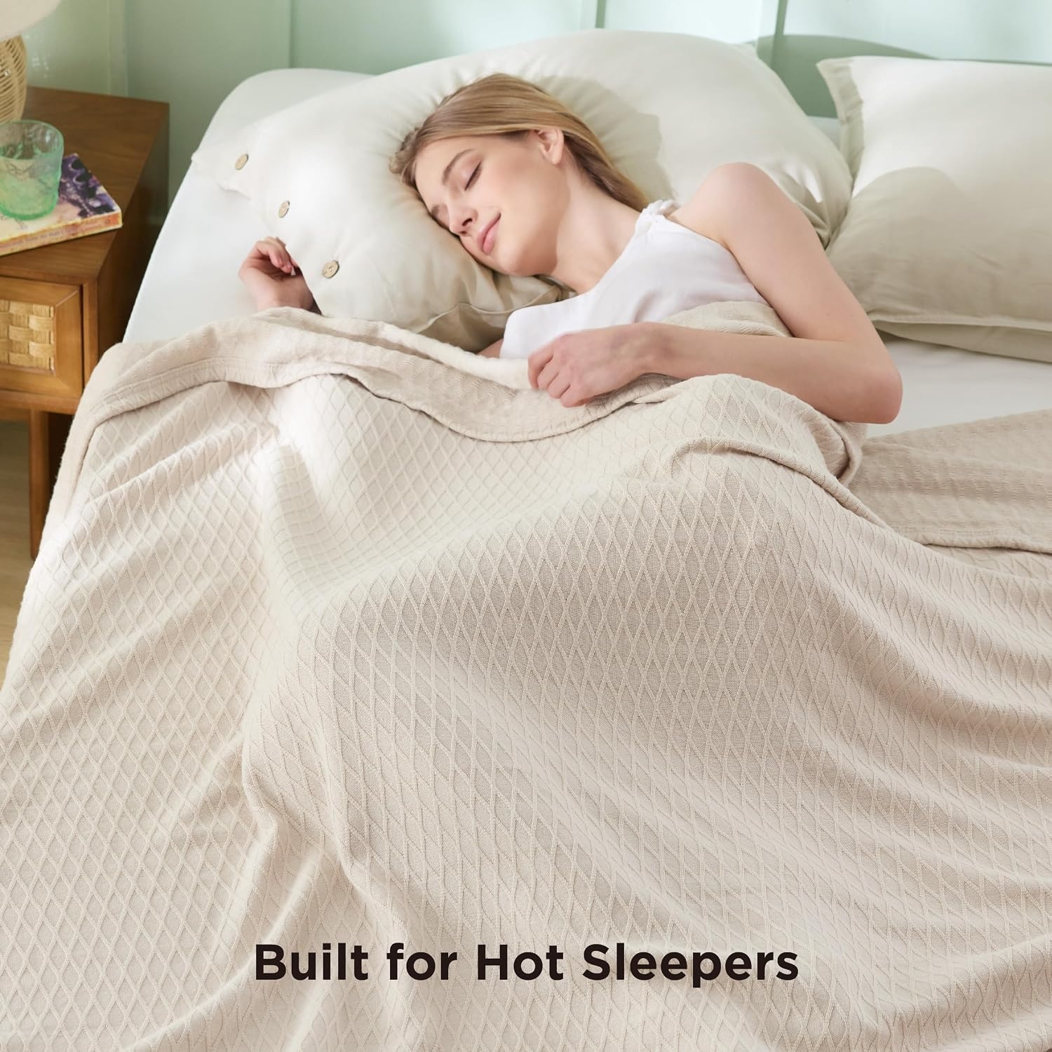 image:imageBedsure Cooling Cotton Waffle Summer Blanket Queen Size Grey 90x90Beige