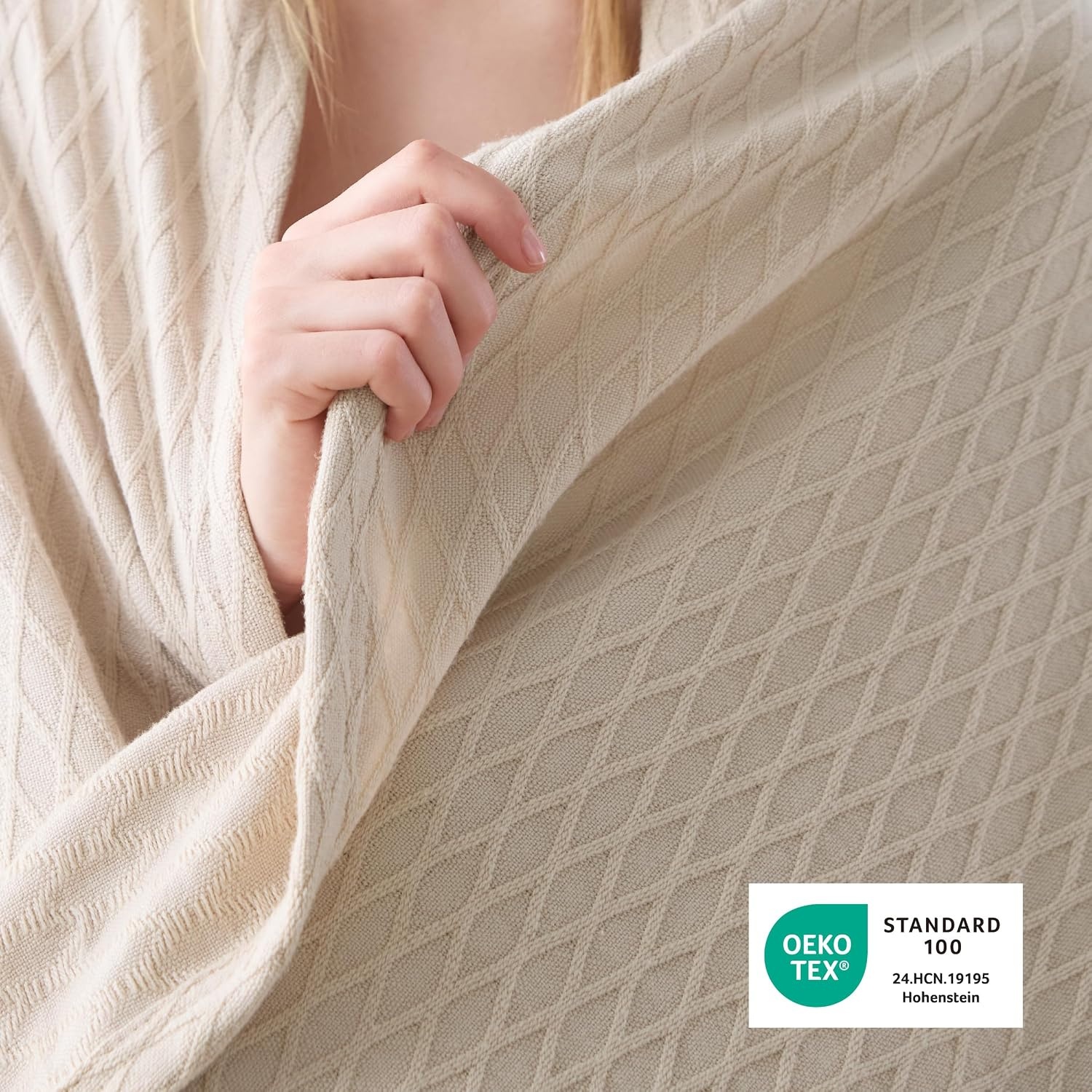 image:imageBedsure Cooling Cotton Waffle Summer Blanket Queen Size Grey 90x90Beige