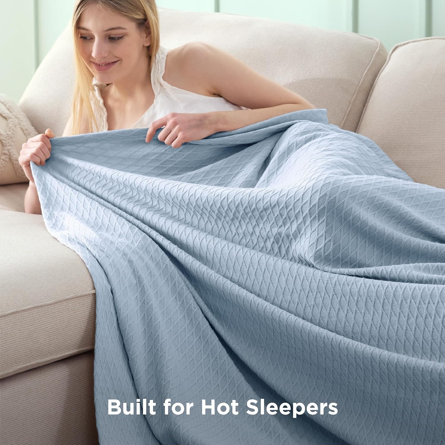 image:imageBedsure Cooling Cotton Waffle Summer Blanket Queen Size Grey 90x90Blue