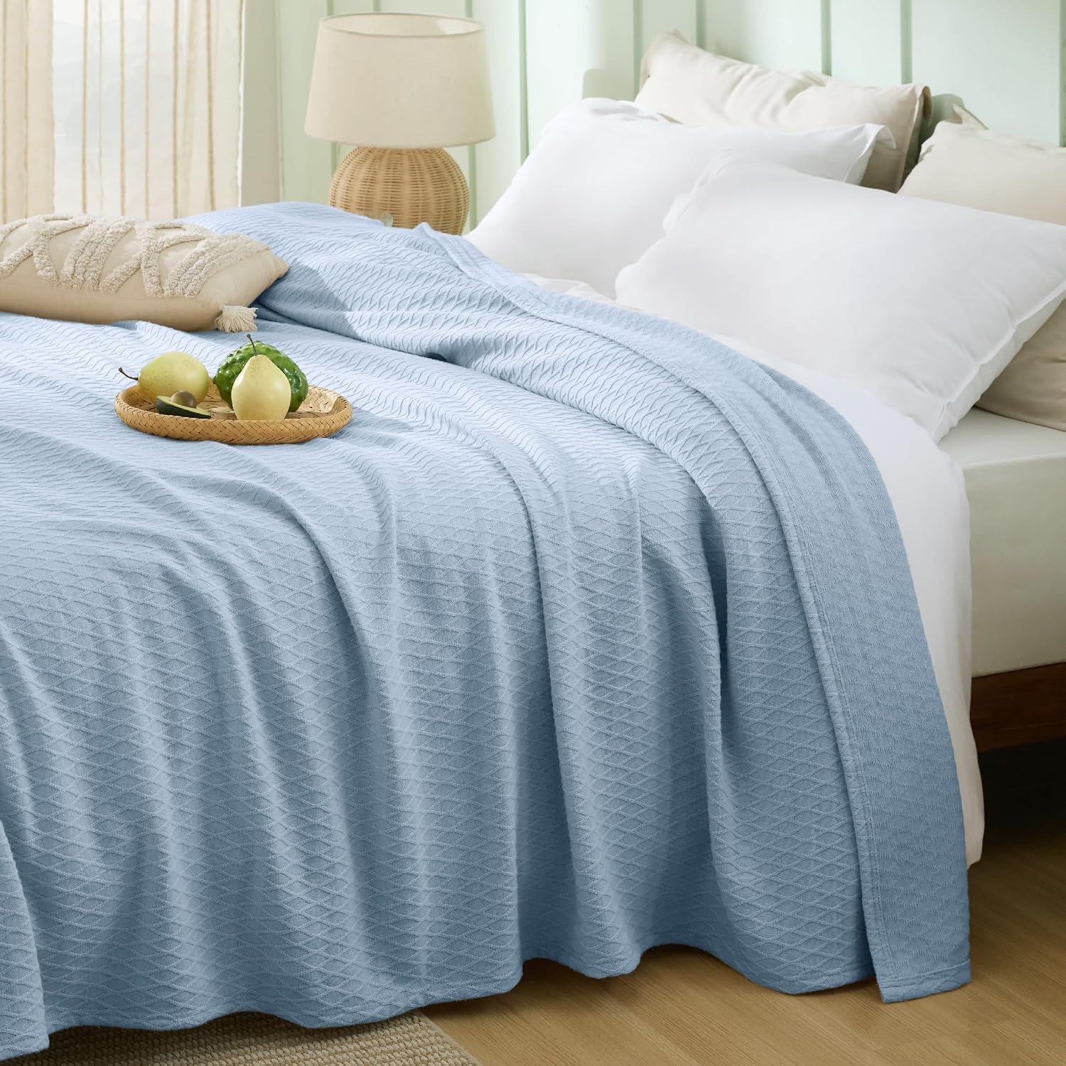 image:imageBedsure Cooling Cotton Waffle Summer Blanket Queen Size Grey 90x90Blue