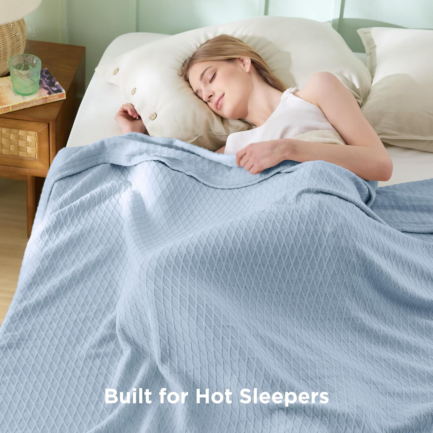 image:imageBedsure Cooling Cotton Waffle Summer Blanket Queen Size Grey 90x90Blue