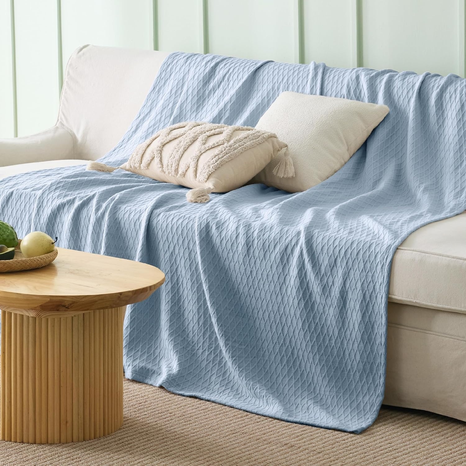 image:imageBedsure Cooling Cotton Waffle Summer Blanket Queen Size Grey 90x90Blue