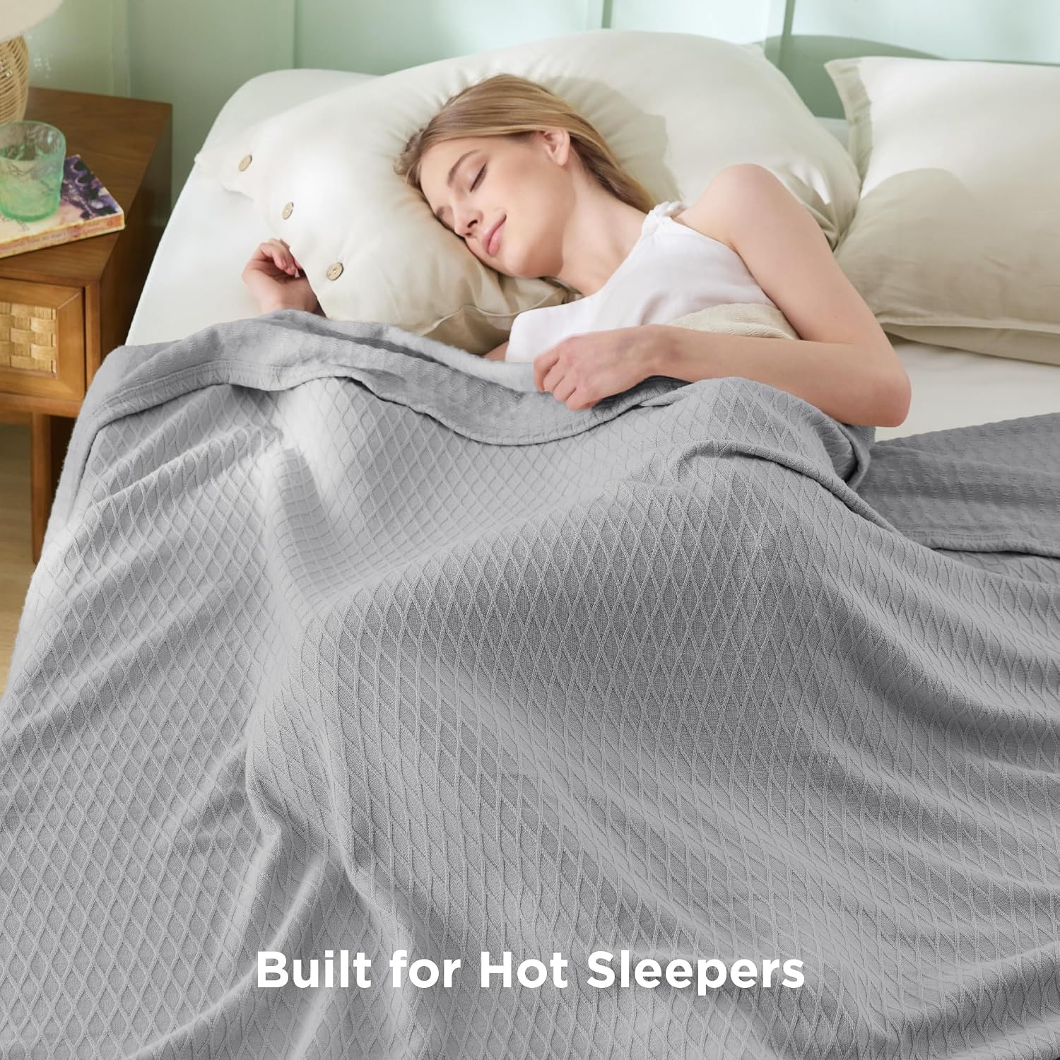 image:imageBedsure Cooling Cotton Waffle Summer Blanket Queen Size Grey 90x90Grey