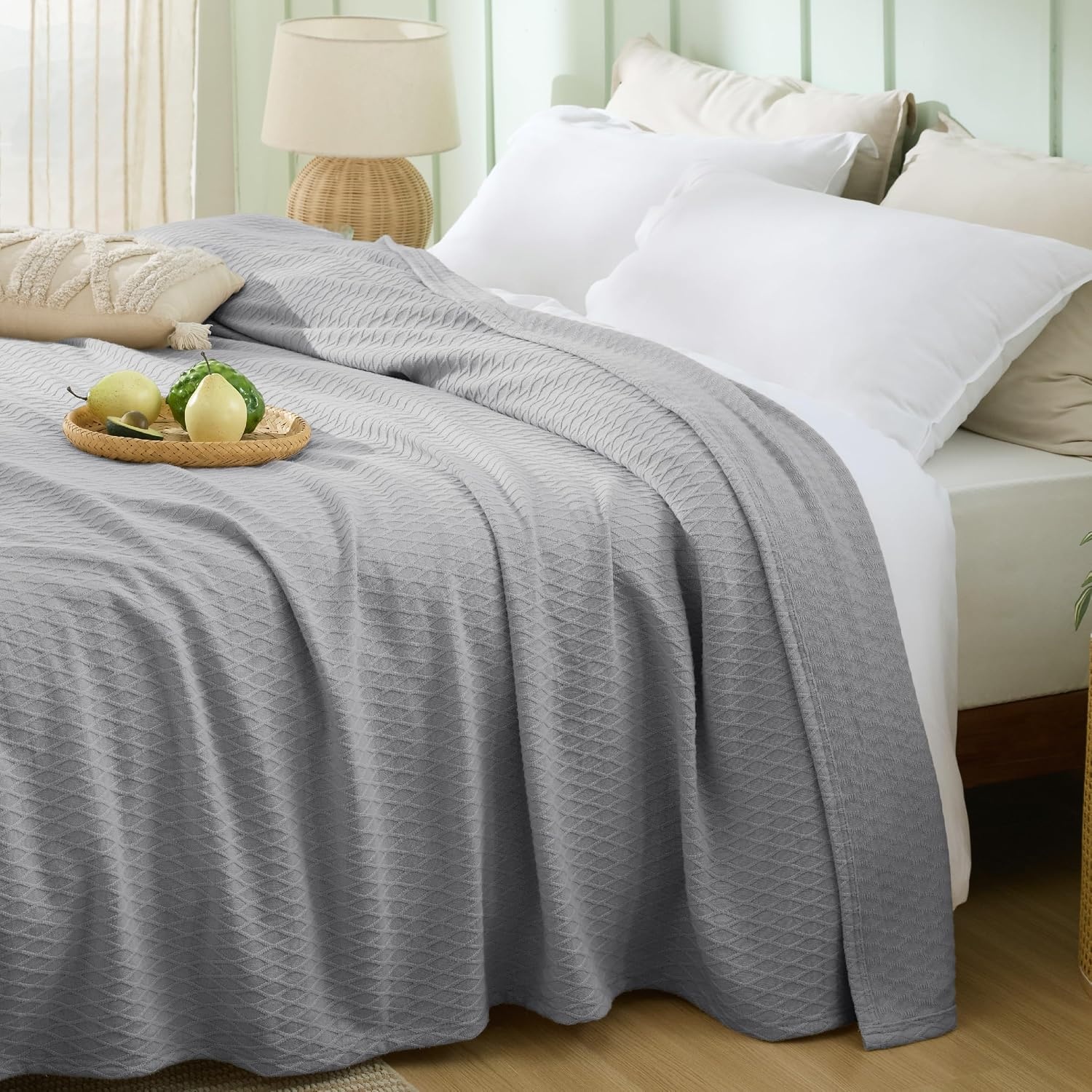 image:imageBedsure Cooling Cotton Waffle Summer Blanket Queen Size Grey 90x90Grey