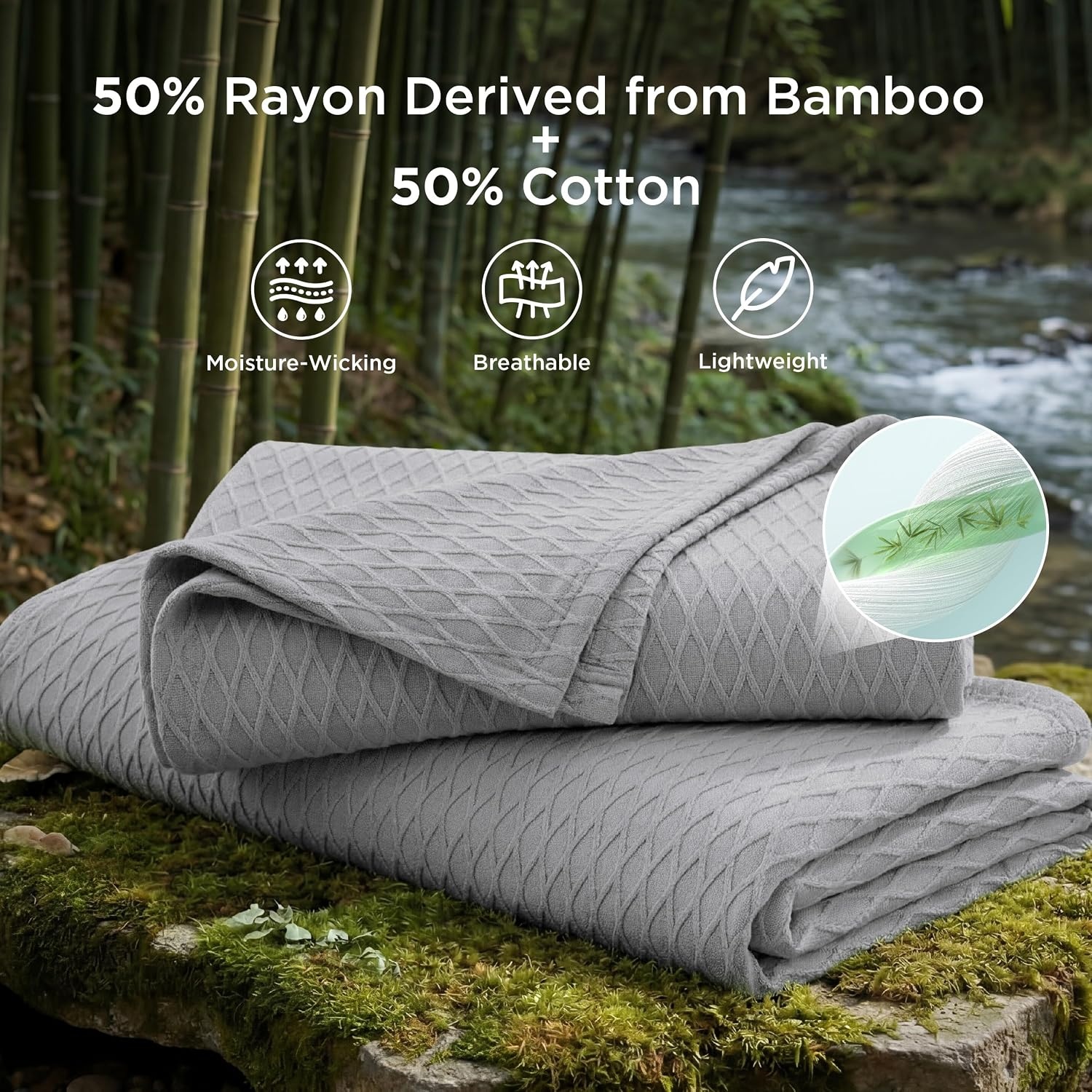 image:imageBedsure Cooling Cotton Waffle Summer Blanket Queen Size Grey 90x90Grey
