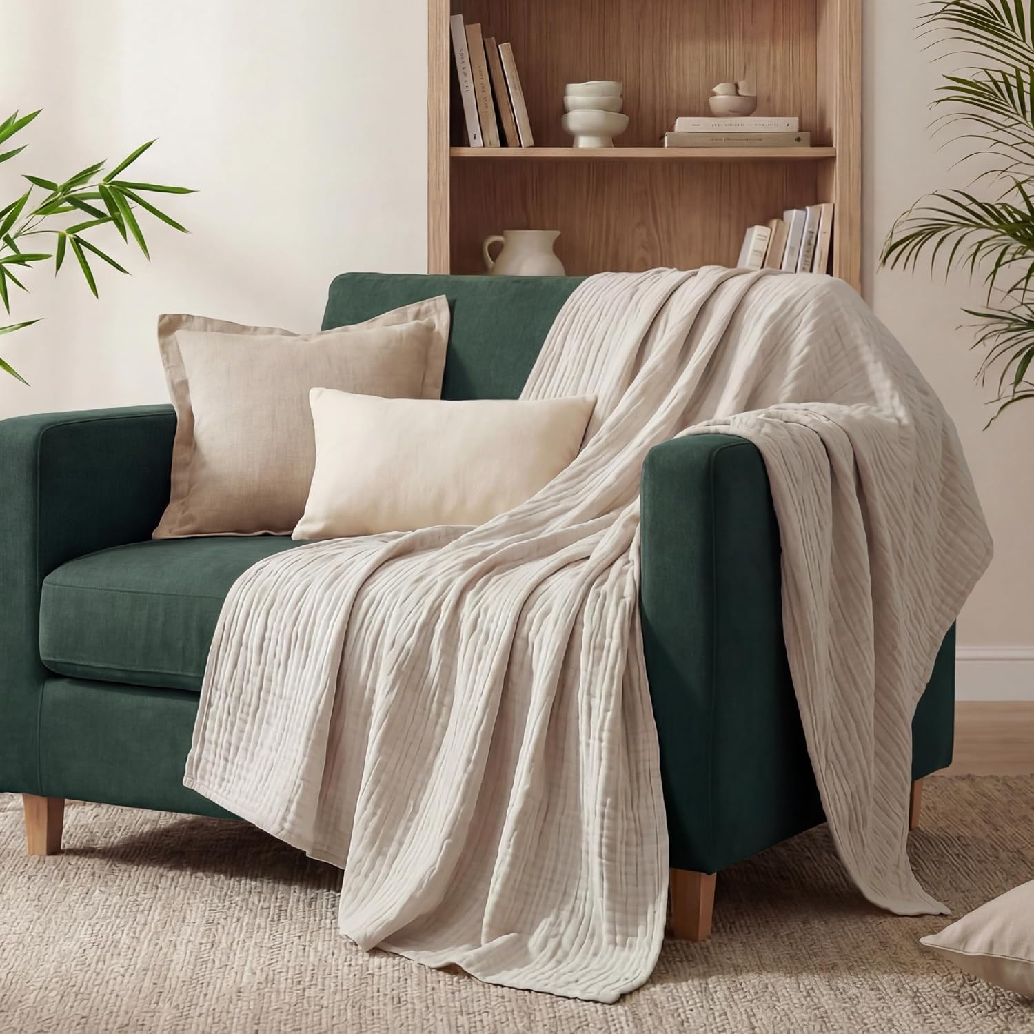 image:imageBedsure Cooling Muslin Blanket King Size for Adults Linen Beige 104x9001 Beige