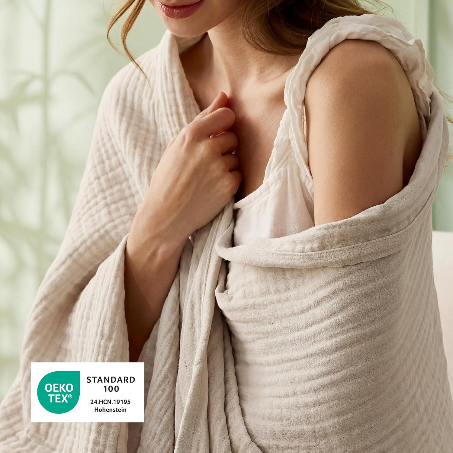 image:imageBedsure Cooling Muslin Blanket King Size for Adults Linen Beige 104x9001 Beige