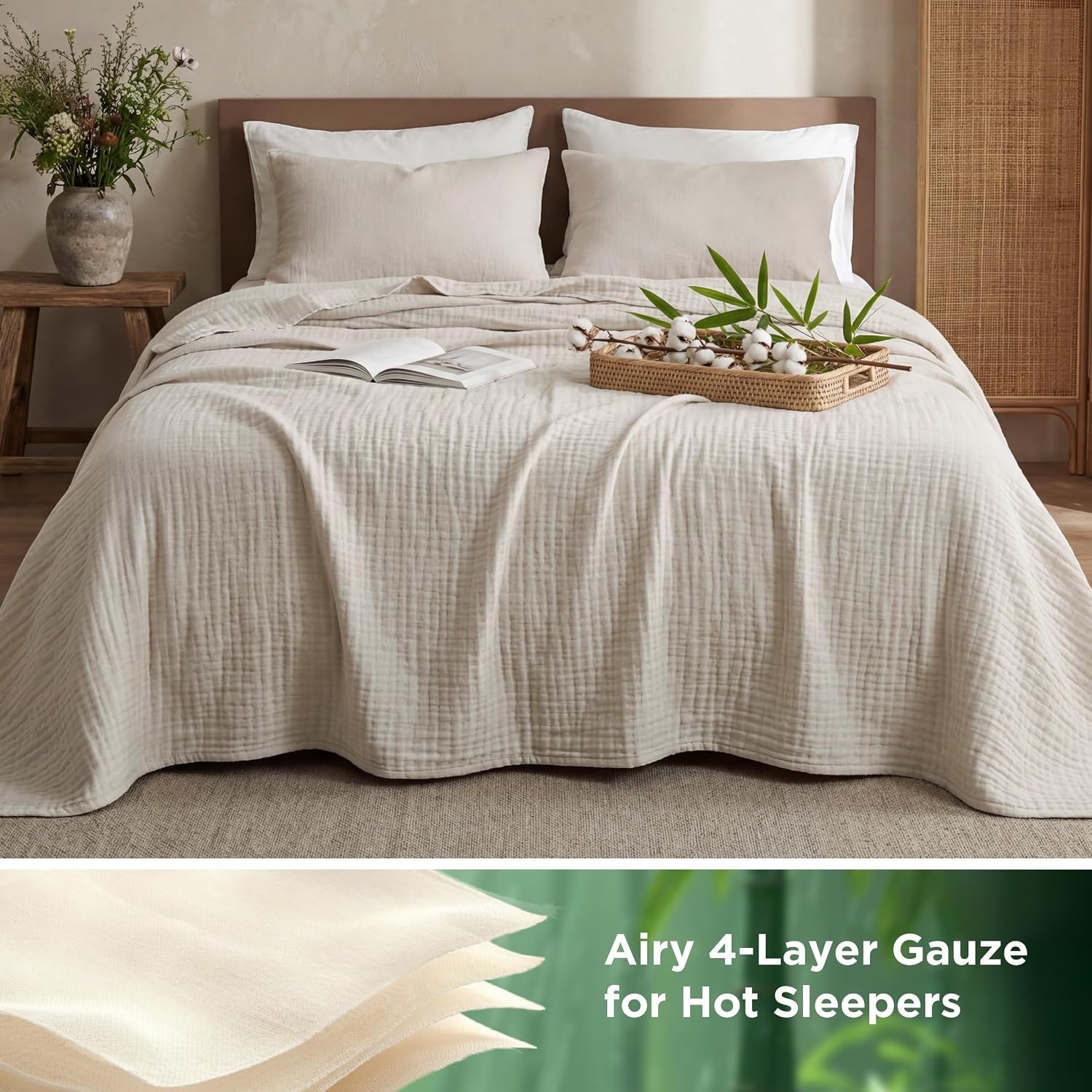image:imageBedsure Cooling Muslin Blanket King Size for Adults Linen Beige 104x9001 Beige