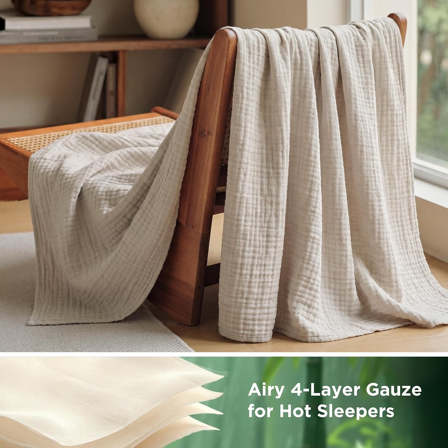 image:imageBedsure Cooling Muslin Blanket King Size for Adults Linen Beige 104x9001 Beige