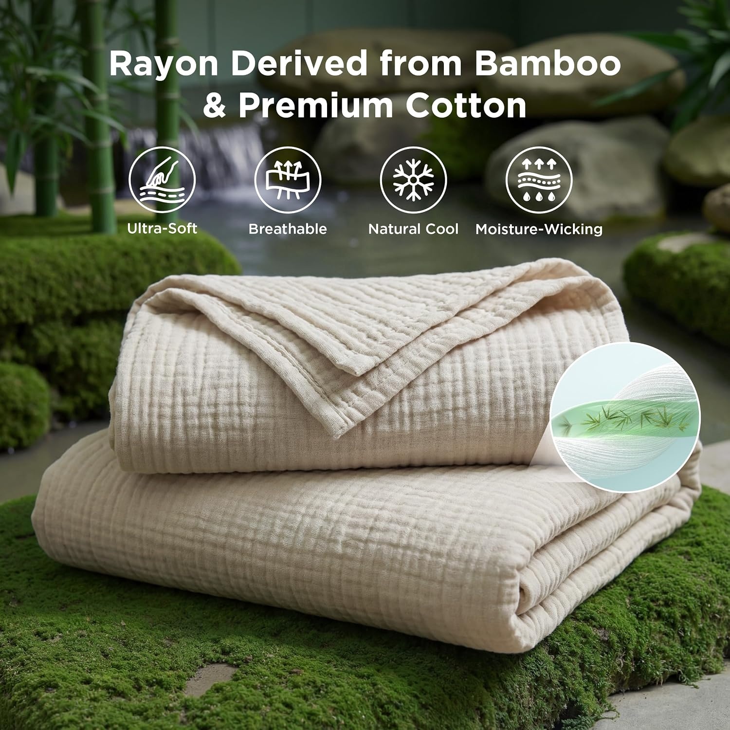 image:imageBedsure Cooling Muslin Blanket King Size for Adults Linen Beige 104x9001 Beige