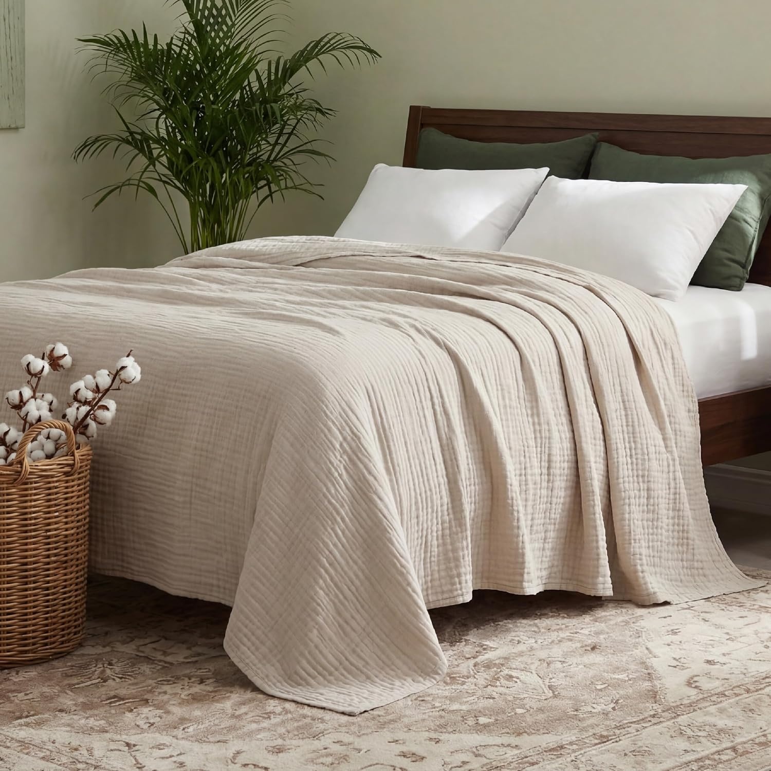 image:imageBedsure Cooling Muslin Blanket King Size for Adults Linen Beige 104x9001 Beige