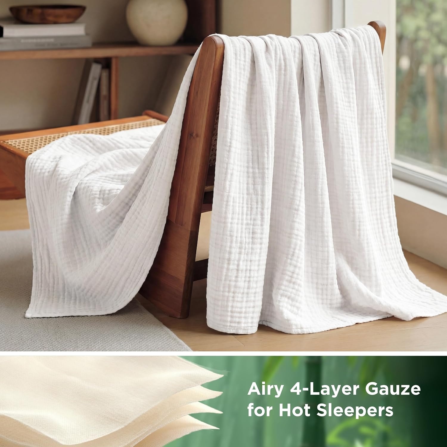 image:imageBedsure Cooling Muslin Blanket King Size for Adults Linen Beige 104x9002 White