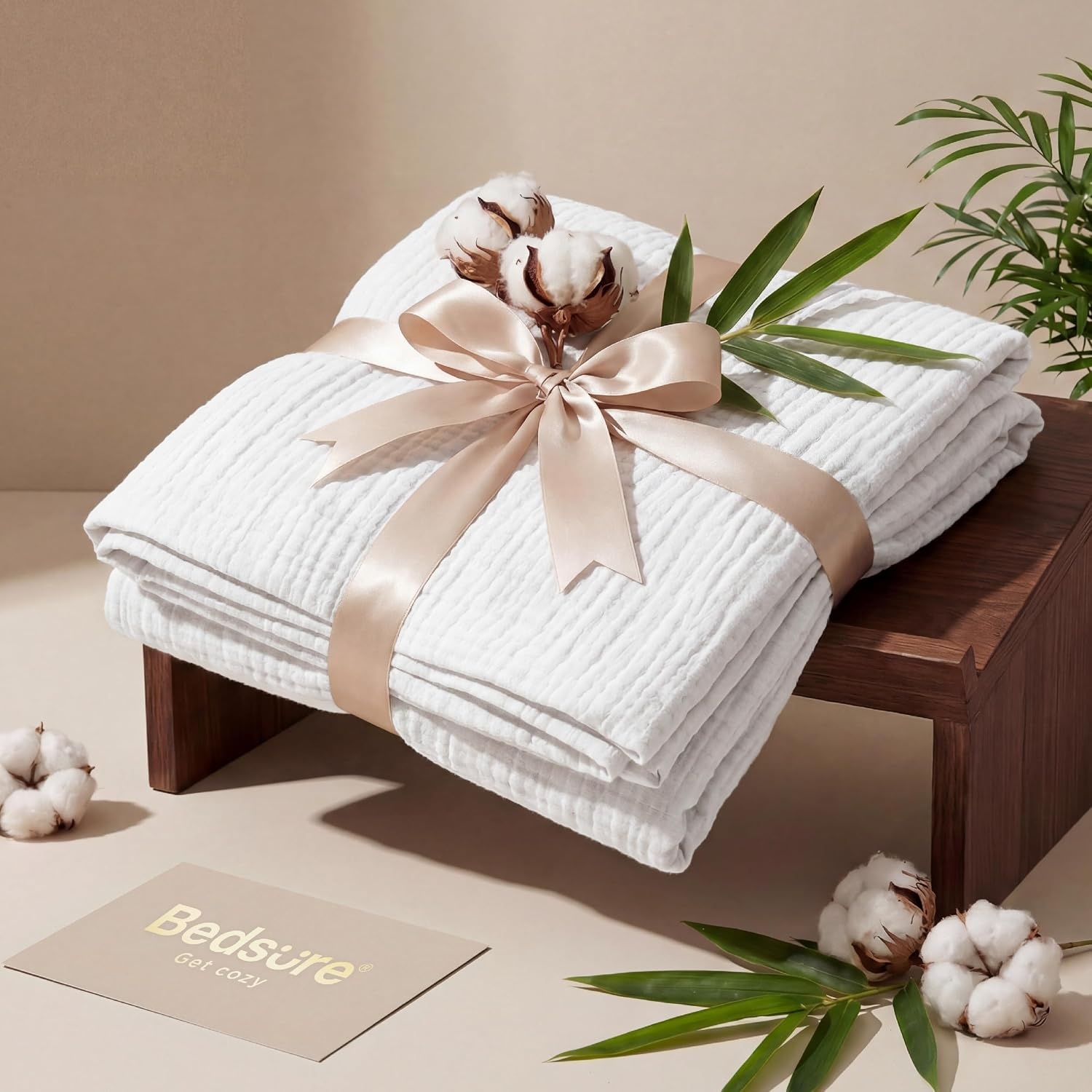 image:imageBedsure Cooling Muslin Blanket King Size for Adults Linen Beige 104x9002 White