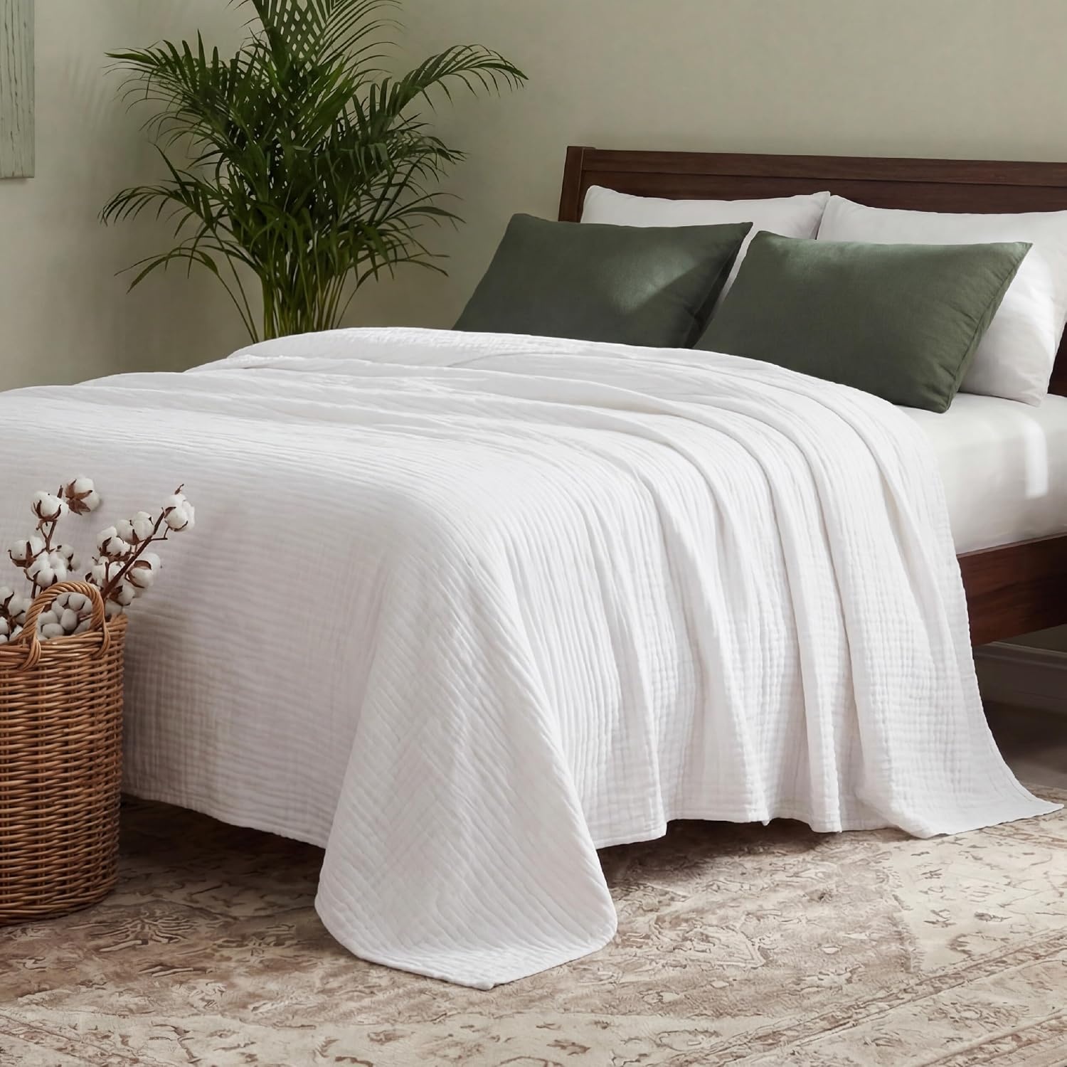 image:imageBedsure Cooling Muslin Blanket King Size for Adults Linen Beige 104x9002 White
