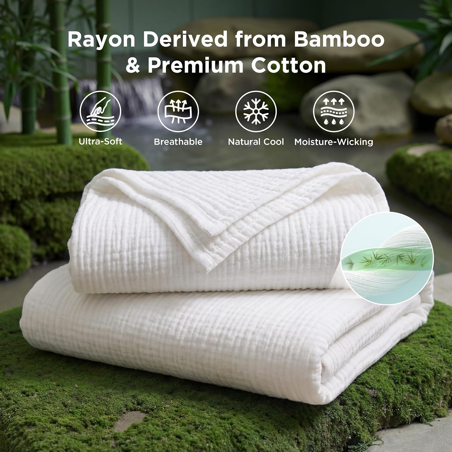image:imageBedsure Cooling Muslin Blanket King Size for Adults Linen Beige 104x9002 White