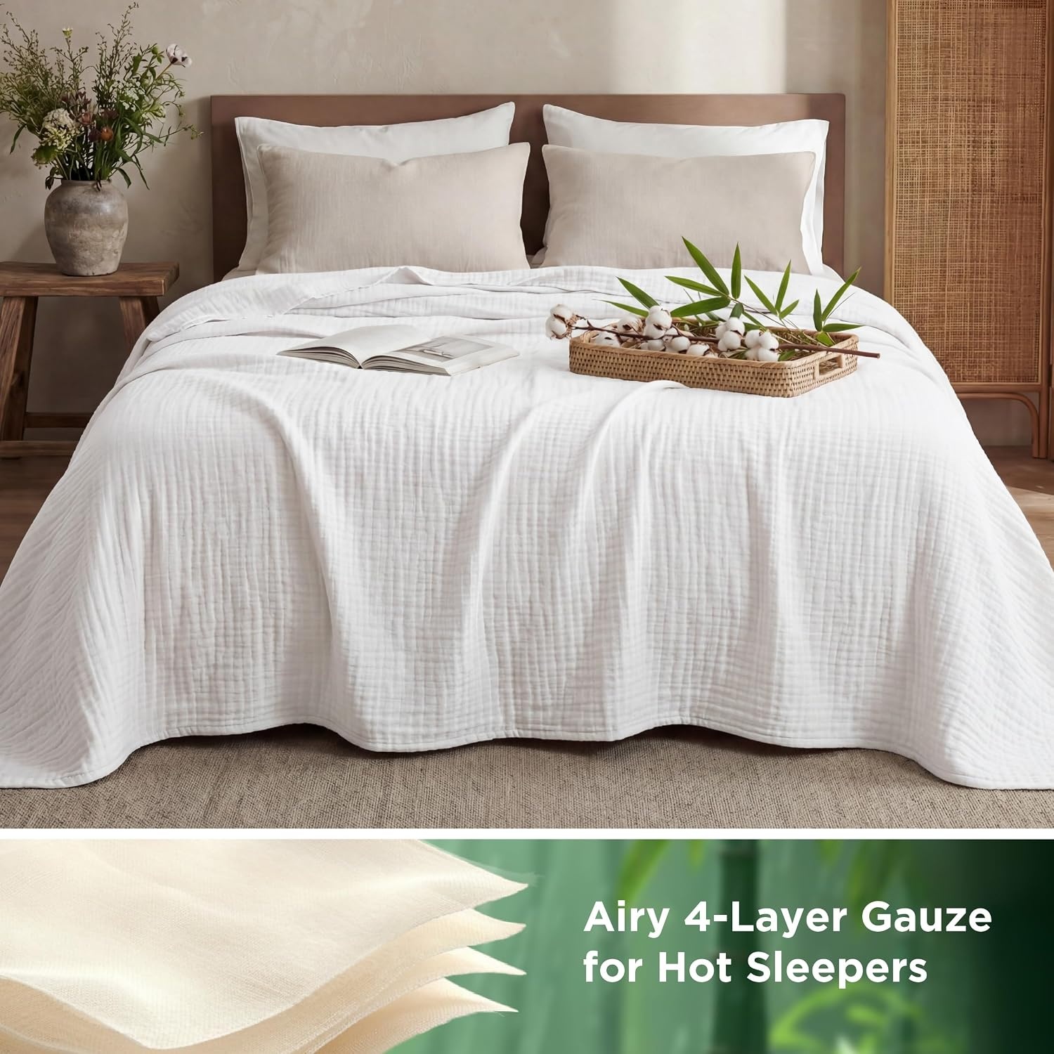 image:imageBedsure Cooling Muslin Blanket King Size for Adults Linen Beige 104x9002 White