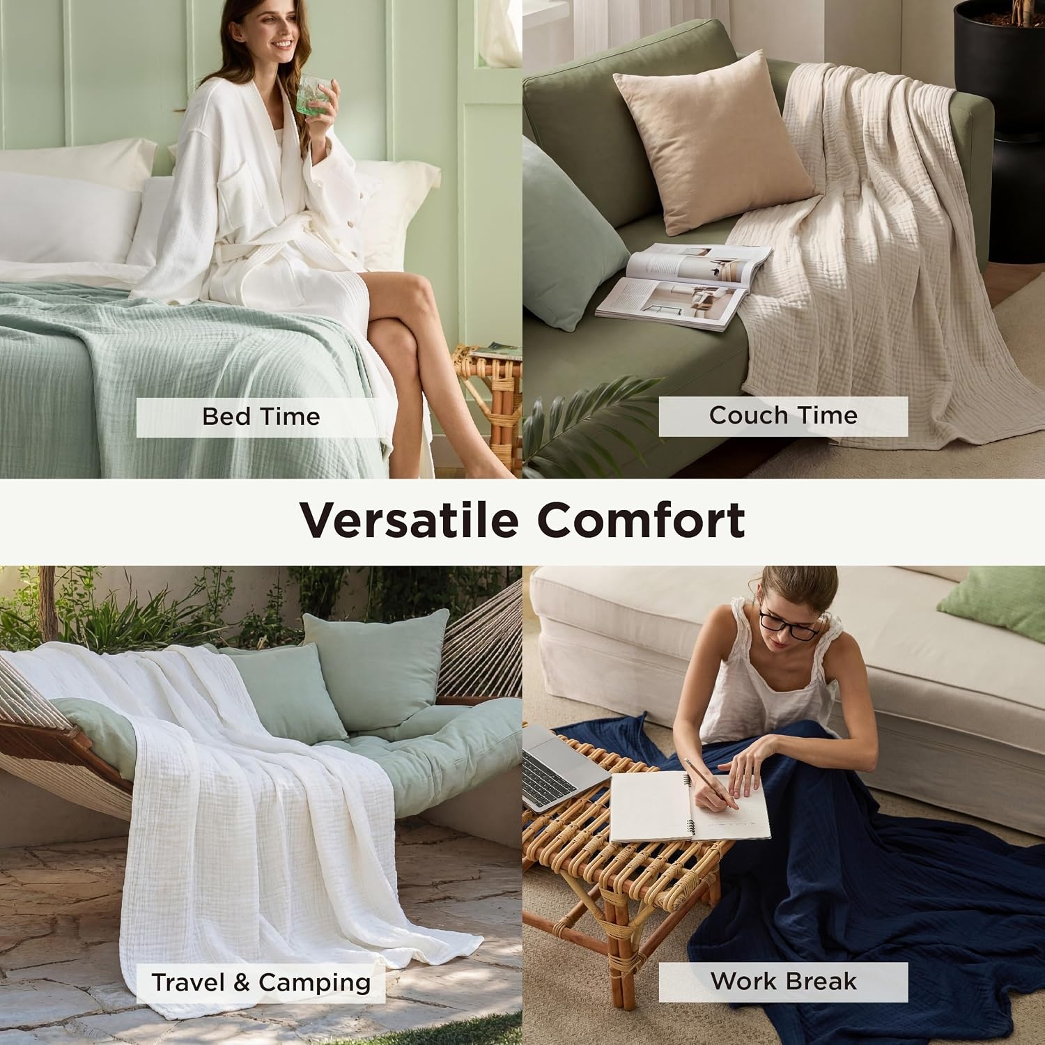 image:imageBedsure Cooling Muslin Blanket King Size for Adults Linen Beige 104x9003 Sage Green