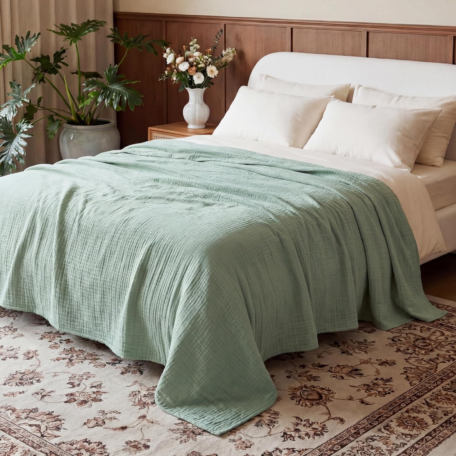 image:imageBedsure Cooling Muslin Blanket King Size for Adults Linen Beige 104x9003 Sage Green