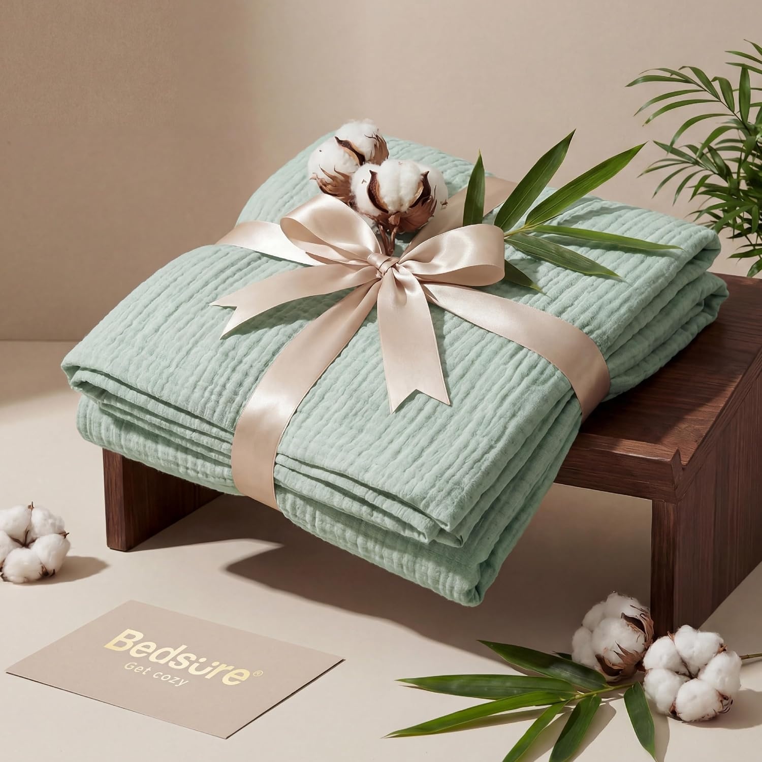 image:imageBedsure Cooling Muslin Blanket King Size for Adults Linen Beige 104x9003 Sage Green