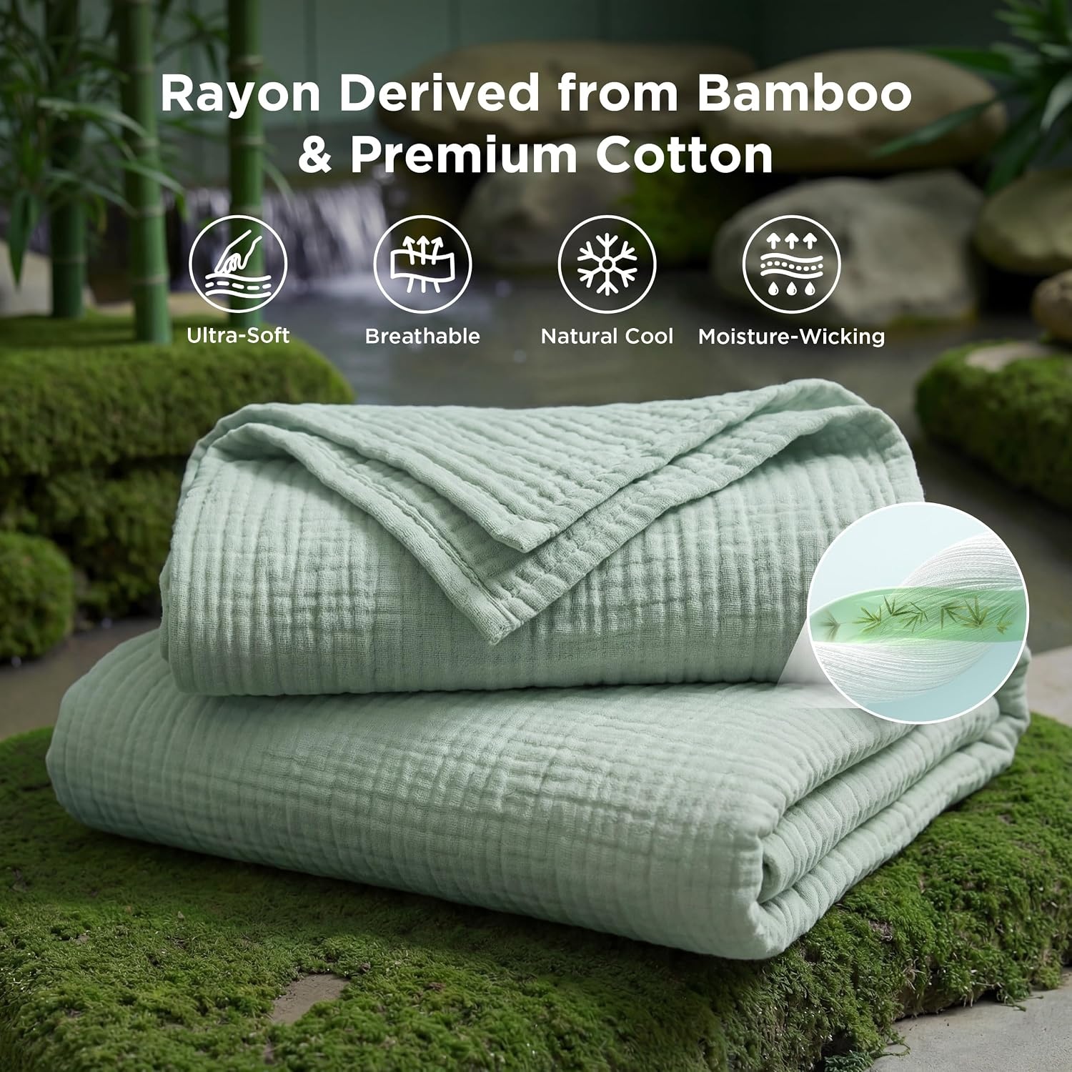 image:imageBedsure Cooling Muslin Blanket King Size for Adults Linen Beige 104x9003 Sage Green