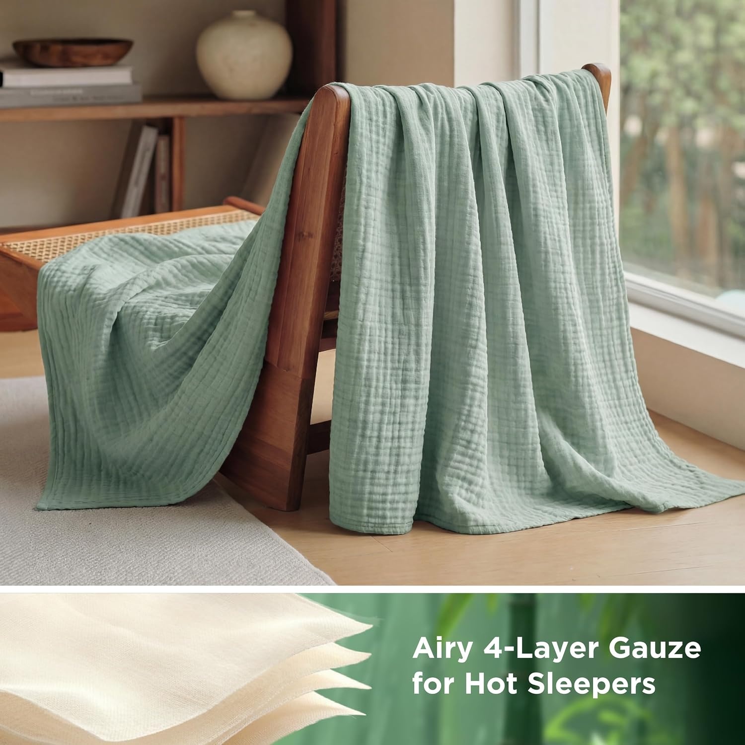 image:imageBedsure Cooling Muslin Blanket King Size for Adults Linen Beige 104x9003 Sage Green