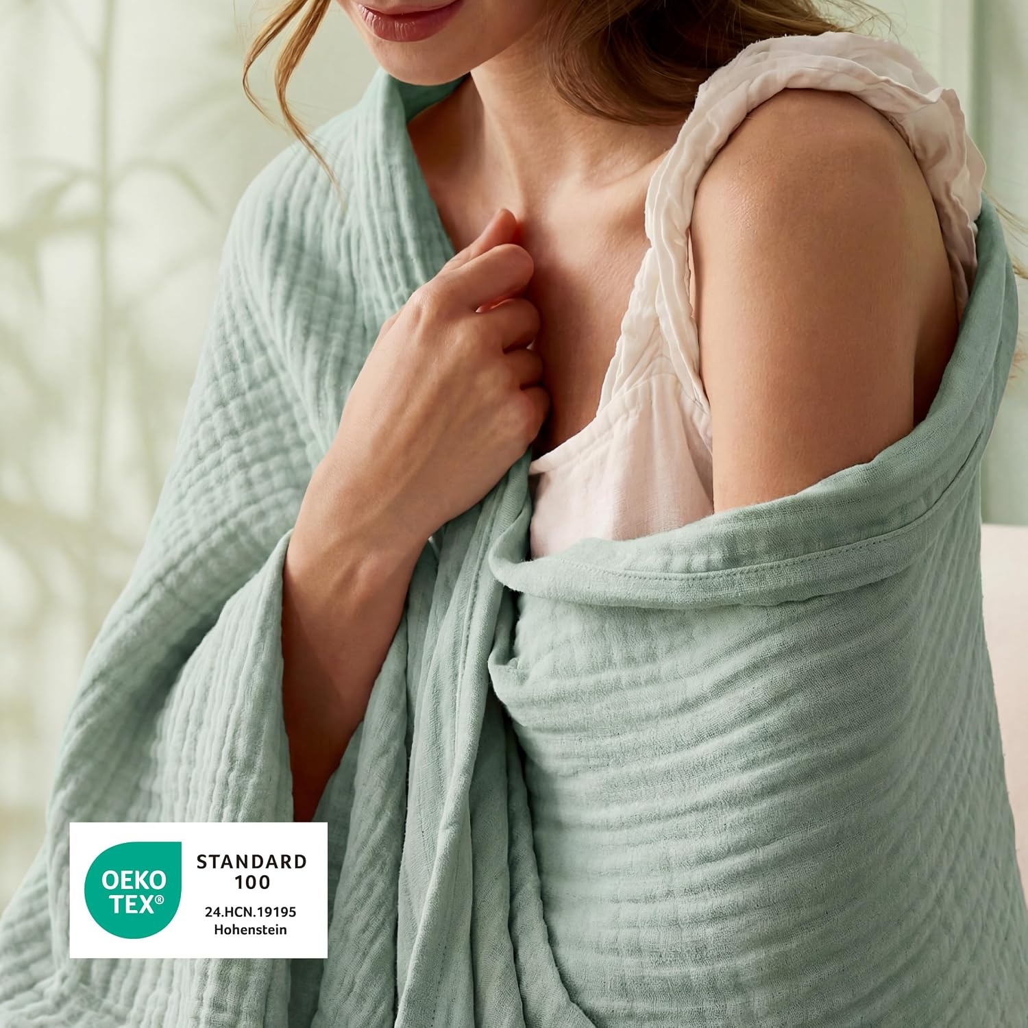 image:imageBedsure Cooling Muslin Blanket King Size for Adults Linen Beige 104x9003 Sage Green