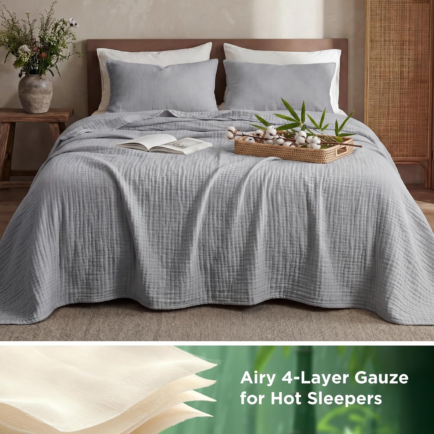 image:imageBedsure Cooling Muslin Blanket King Size for Adults Linen Beige 104x9004 Grey