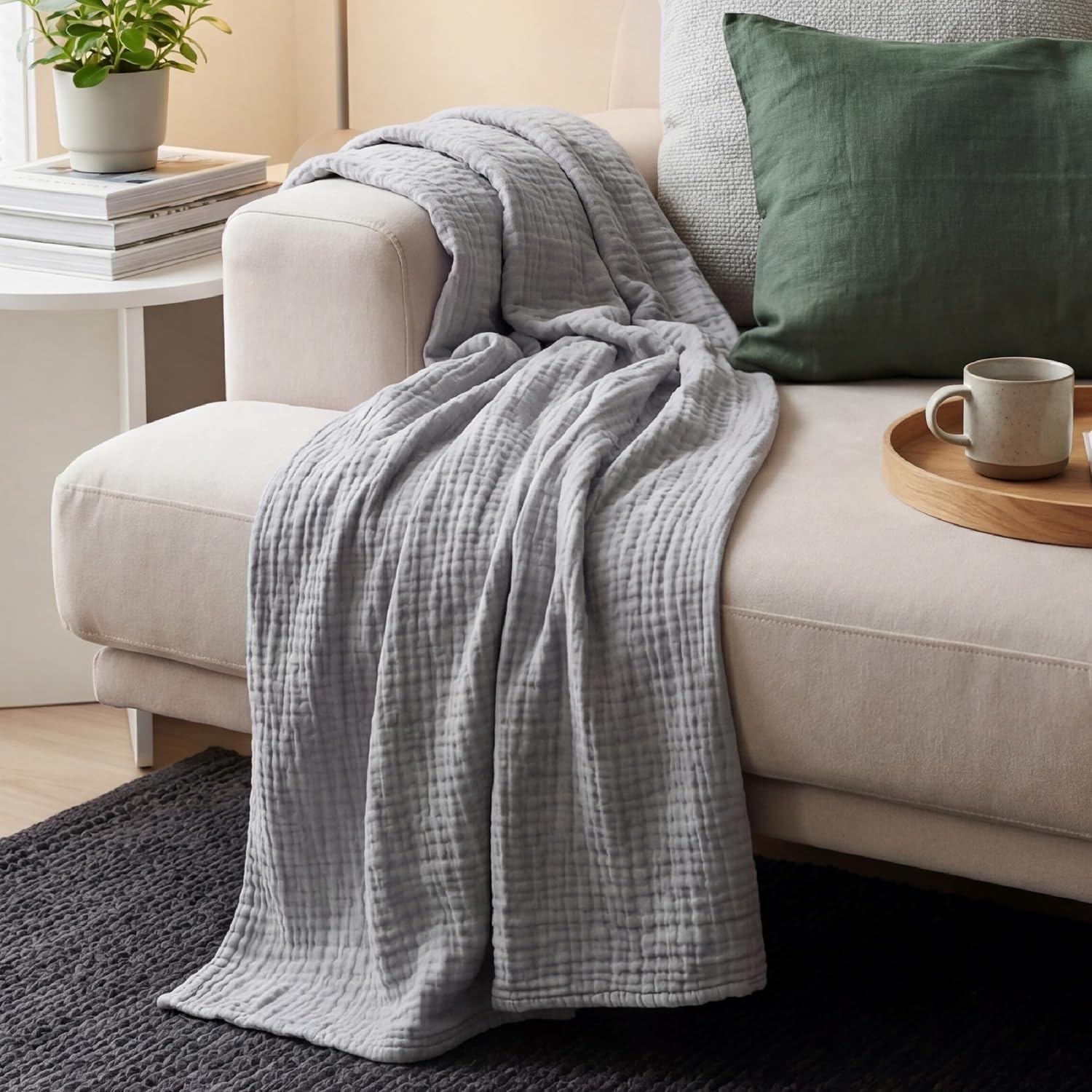 image:imageBedsure Cooling Muslin Blanket King Size for Adults Linen Beige 104x9004 Grey