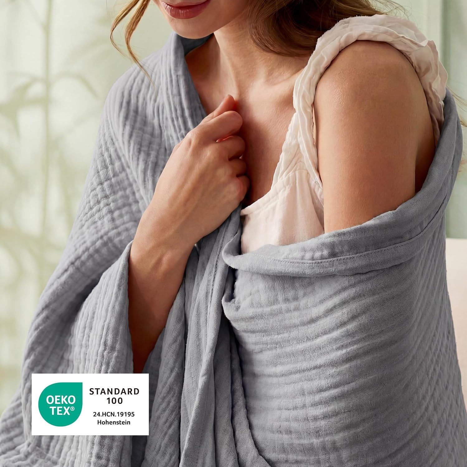 image:imageBedsure Cooling Muslin Blanket King Size for Adults Linen Beige 104x9004 Grey
