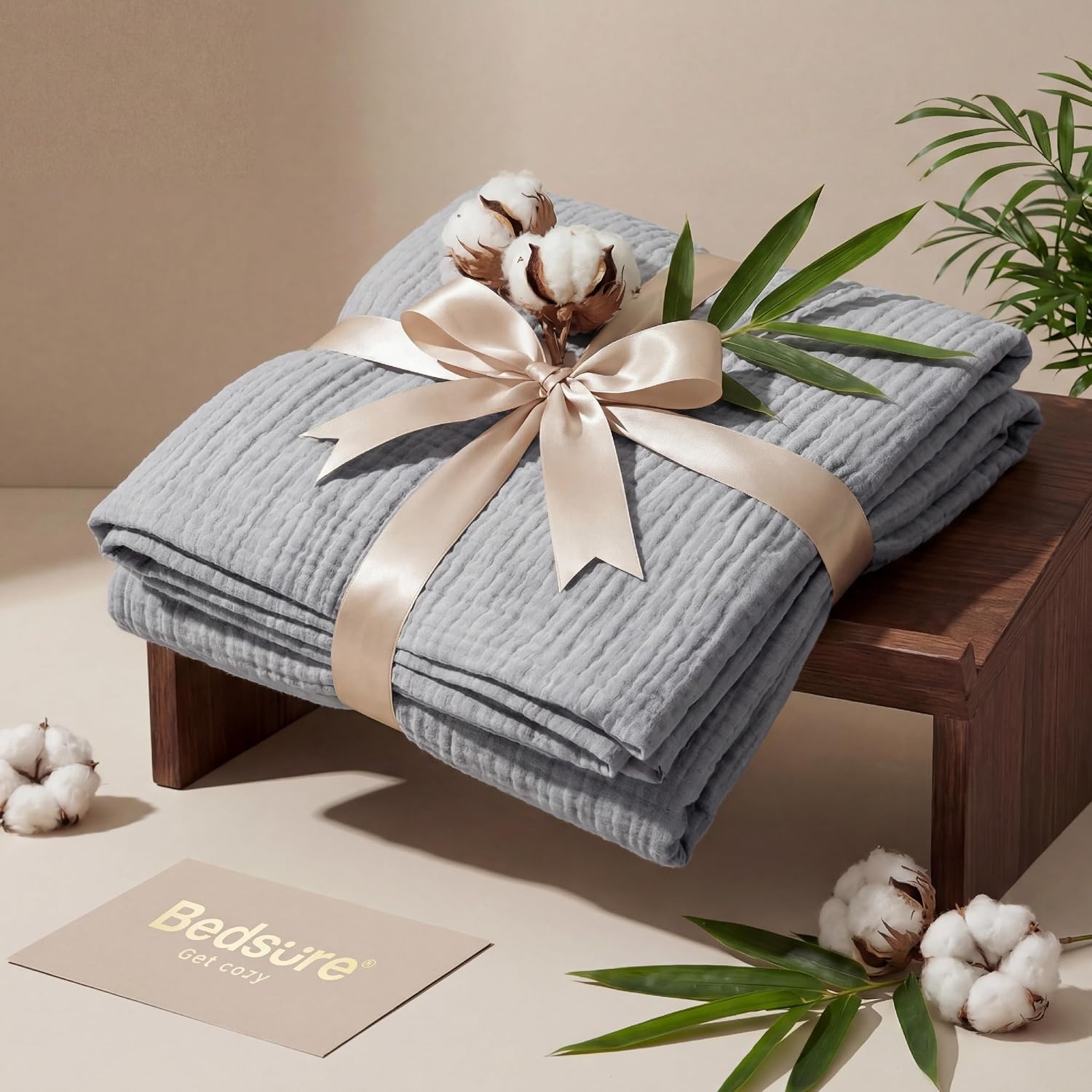 image:imageBedsure Cooling Muslin Blanket King Size for Adults Linen Beige 104x9004 Grey