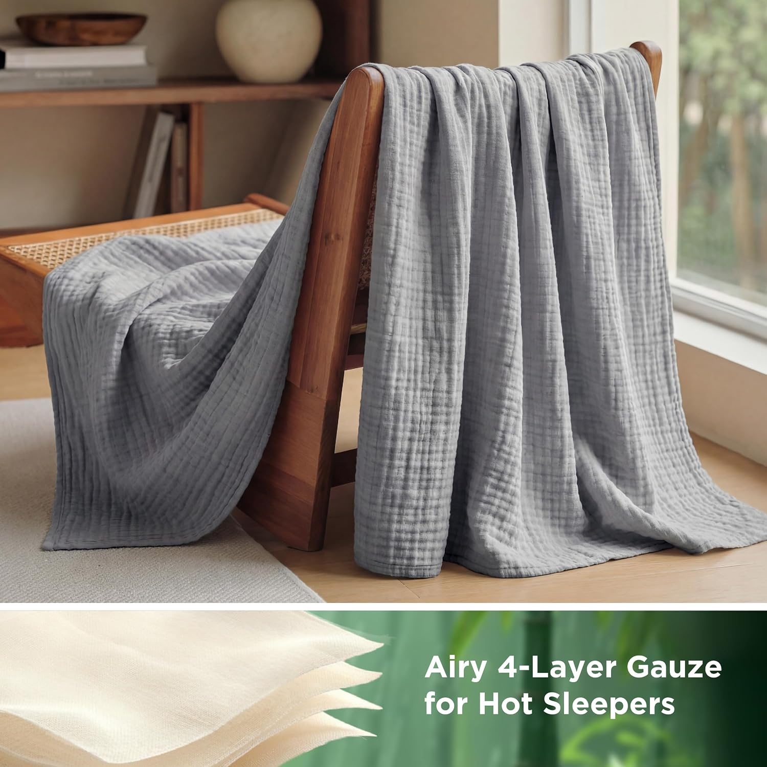 image:imageBedsure Cooling Muslin Blanket King Size for Adults Linen Beige 104x9004 Grey