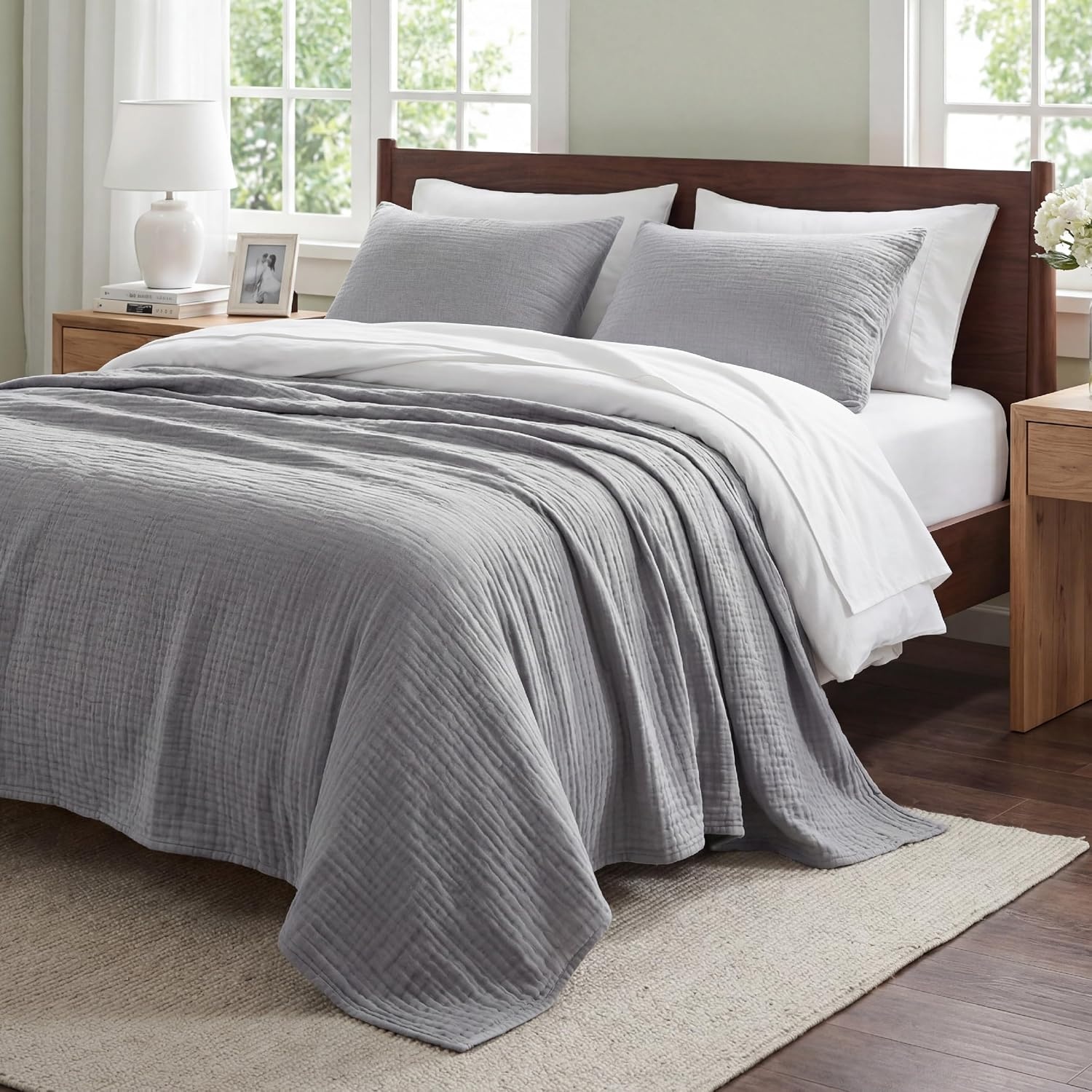 image:imageBedsure Cooling Muslin Blanket King Size for Adults Linen Beige 104x9004 Grey
