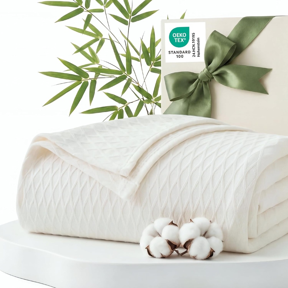 image:imageBedsure Cooling Cotton Waffle Summer Blanket Queen Size Grey 90x90White