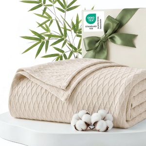 Bedsure Cooling Cotton Waffle Summer Blanket Queen Size Grey 90″x90″(Beige)