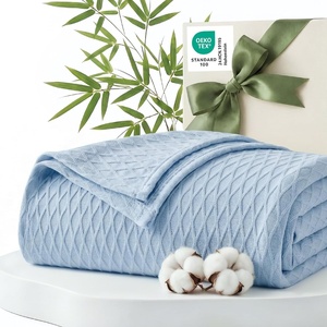 Bedsure Cooling Cotton Waffle Summer Blanket Queen Size Grey 90″x90″(Blue)