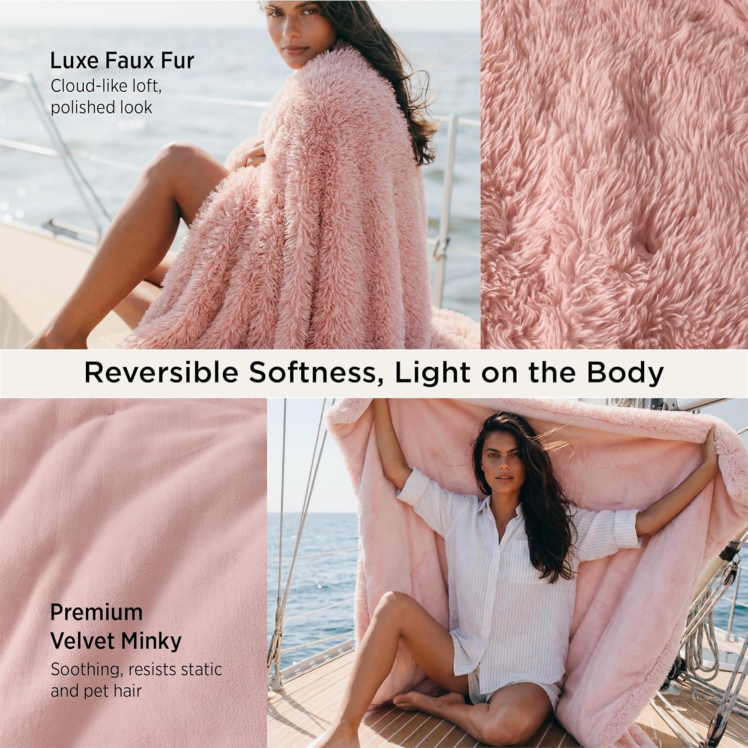 image:imageBedsure Faux Fur White Throw Blanket Fluffy Soft Shaggy Reversible02 Pink