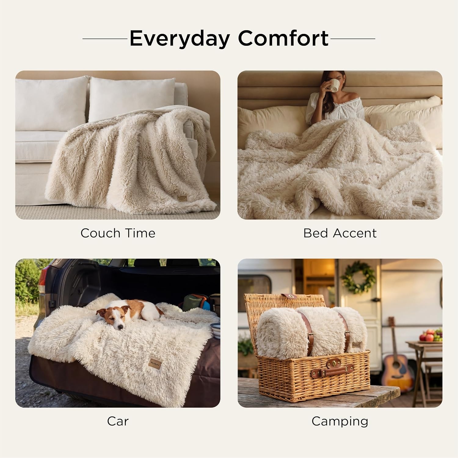 image:imageBedsure Faux Fur White Throw Blanket Fluffy Soft Shaggy Reversible03 Beige